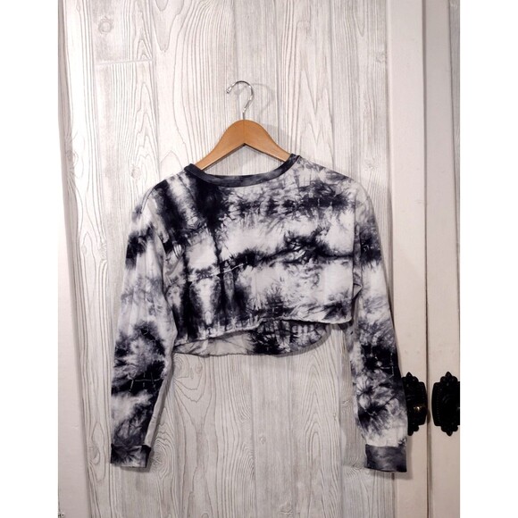 Rue 21 Womens Medium Black Tie Dye 100% cotton Long Sleeve Crop Shirt Rocker - Picture 7 of 7